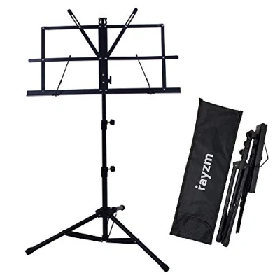 Imagen de Rayzm Stand/Atril para partituras plegable y portátil con bolsa de transporte, altura ajustable, Peso máximo 1.5Kg, Ligero Compacto Viajes o Desplazamientos