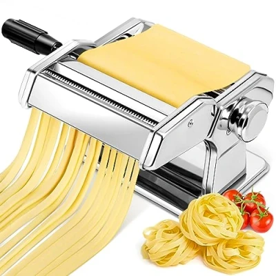 Imagen de YASHE Máquina de Pasta, Manual Pasta Maker, 7 Grosor Ajustable, 2 Cortador Masa Ancho, Acero Inoxidable, Fideos Caseros Bola Espaguetis