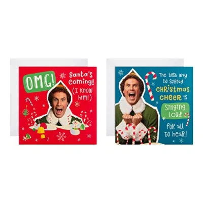 Imagen de Hallmark tarjetas de Navidad, paquete 16, 2 diseños Buddy the Elf, divertidas color rojo