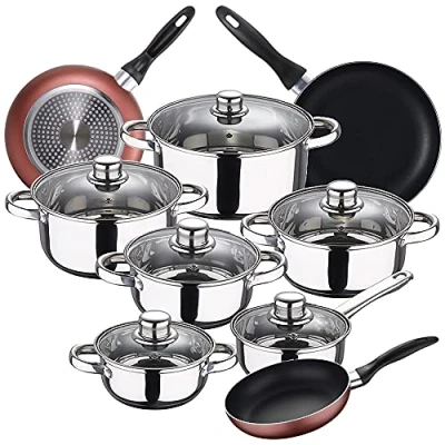 Imagen de Bateria de cocina 12 piezas SAN IGNACIO Cassel, acero inoxidable, con juego sartenes (16/20/24 cm) Paradise en aluminio prensado