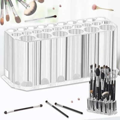 Imagen de truee Organizador de Pincel Belleza Acrílico, Acrílico Transparente 26 Ranuras, Maquillaje Delineador Ojos/Delineador Labios