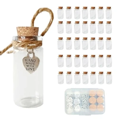 Imagen de LOYONAL Mini Botellas De Cristal, Frascos 35 Pcs 10ml Cristal Con Corcho, Boda, Botellitas Tapon Corcho