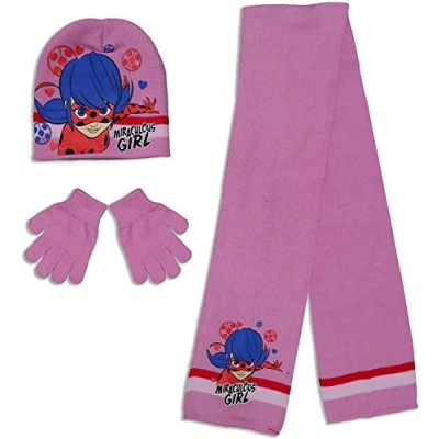 Imagen de Miraculous Ladybug Girls Hat Scarf and Gloves Set With Glitter 6 9 Years Pink