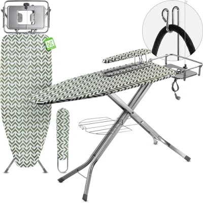 Imagen de KADAX Tabla de Planchar Plegable con Enchufe, Altura Regulable, Funda Removible, Mesa para Mangas y Soporte Plancha Cable (Verde)