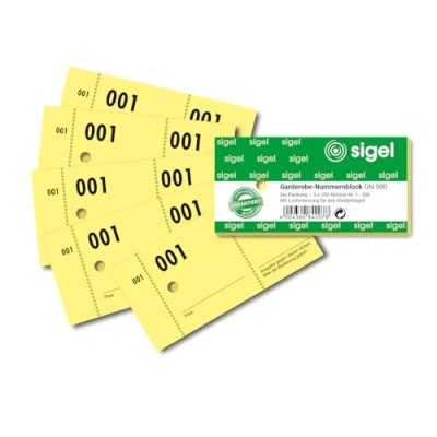 Imagen de Sigel GN500 Bloques de tarjetas numeradas para guardarropa, con orificio (500 unidades, del 1 al 500, 10,5 x 5 cm)