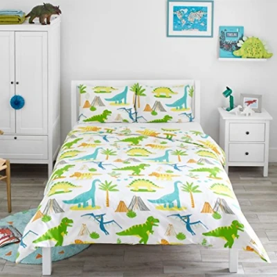 Imagen de Bloomsbury Mill Juego de Funda Nórdica Cama 105 para Niños y Niñas Dinosaurios Jurassic Edredón Reversible 2 Almohadas Infantil 200x200 cm
