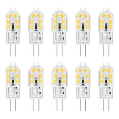 Imagen de Akynite Bombillas LED G4 12V 2W Blanco Frio 6000K para Camper, 200LM, 12 SMD, Equivalente Halógena Bi Pin 10W 20W, Fria Campana Cocina/Piscina, No Regulable, pack de 10
