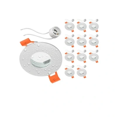 Imagen de ledscom.de 12 piezas Marco empotrable en techo ERID, antihumedad, baño, IP44, redondo, blanco mate (GU10/MR16/GU5.3/50mm) incl. casquillo GU10