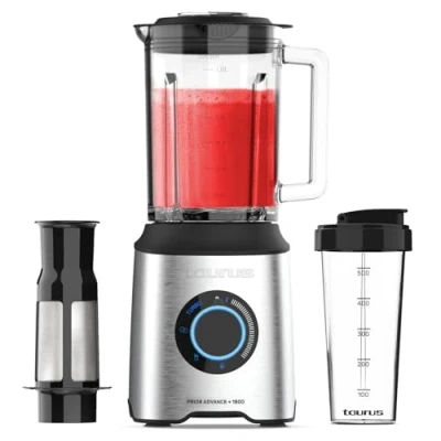 Imagen de Taurus Batidora de Vaso PRIOR ADVANCE+ 1800 1800W 20 Velocidades TURBO + 4 Funciones Picahielo Smoothie Apto para Lavavajillas 6 Cuchillas Filtro Antipulpa Transporte BPA Free