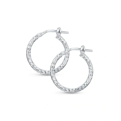 Imagen de Amberta Pendientes Aro Mujer Plata Ley 925 Italianos Aros Retorcido Originales: Texturizados 19 mm