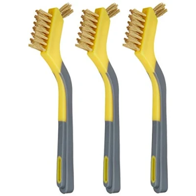 Imagen de Amazon Basics Minicepillos de latón, agarre suave, paquete 3, 12,7 mm, amarillo/gris, para limpiar y eliminar el óxido