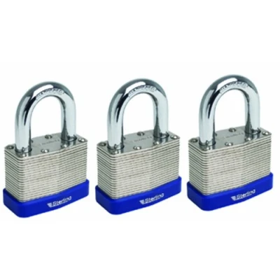 Imagen de Sterling LPL443 Laminado de Doble Bloqueo 40 mm con Todos los candados Llave Igual, Cromo y Azul, 40mm, Set 3 Piezas