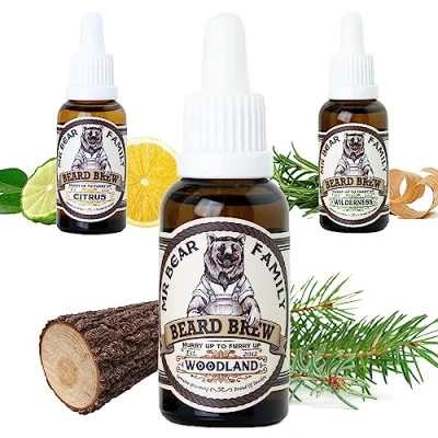 Imagen de Mr Bear Family Beard Oil Men Woodland nutre y favorece el crecimiento barba aceite hombre con jojoba de argán para cuidado hidratante 30ml