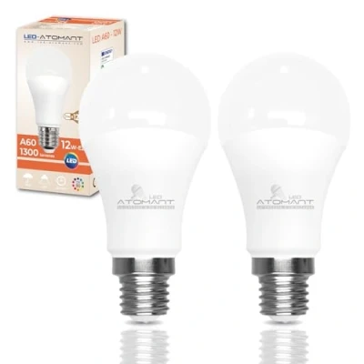 Imagen de LED ATOMANT Pack 2x Bombilla E27 A60 12W, Color Blanco Calido (3000K), 1300 Lumenes, Casquillo grueso, Equivalente a 120W tradicional, No regulable