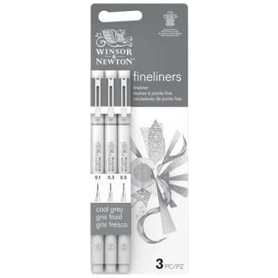 Imagen de Winsor &amp; Newton Fineliner Rotulador calibrado, Puntas surtidas, Grís frío, Set de 3