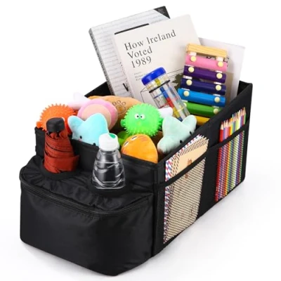 Imagen de LEAZZLE Organizador de Maletero Coche, Asiento Coche Plegable, para Delantero Trasero, con Portavasos, Compartimentos, Accesorios Interior, Juguetes, Libros, Snacks