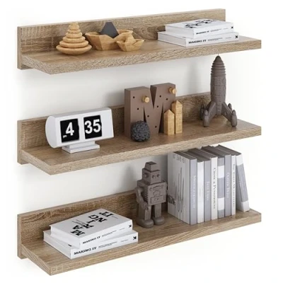 Imagen de Comfort Cove Estante de Pared 39cm, Estantes flotantes, Montado en la Pared, 3 Sonoma Montados con Tornillos, Baldas Juego para Dormitorio, Cocina