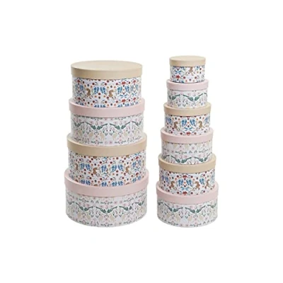 Imagen de DKD Home Decor Set de Cajas Organizadoras Apilables Animales Redondo Flores Cartón (37,5 x 37,5 18 cm)