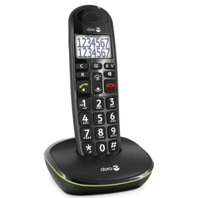 Imagen de Doro PhoneEasy 110 Teléfono Inalámbrico DECT para Personas Mayores con Teclas Grandes Parlantes, Función de Llamada Interna y Audio Amplificado [Versión Española Portuguesa] (X 1 / Negro)