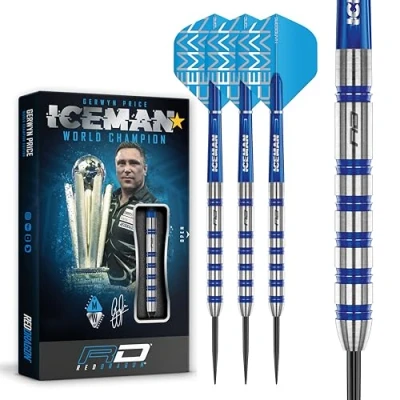 Imagen de Red Dragon Gerwyn Price Iceman Challenger Juego de Dardos tungsteno Profesional 23 Gramos con vuelos y Tallos
