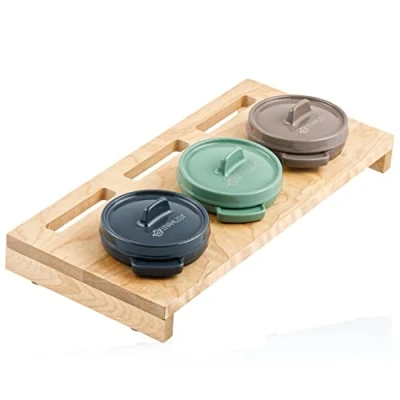 Imagen de Mahlzeit Juego de Mini Cocottes con Soporte Madera 3 x 250 ml Ollas Esmaltadas Hierro Fundido Olla Pequeña para Cocinar