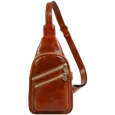 Imagen de Time Resistance Bolso Bandolera de Cuero para Hombre y Mujer Tipo Mensajero con Vachetta, Hecho a Mano en Italia Ideal Llevar Todo lo que Necesitas, Color Coñac