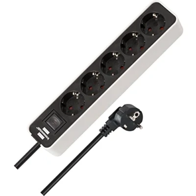 Imagen de Brennenstuhl Ecolor regleta enchufes con 5 Tomas Corriente (Cable de 1,5 m, Interruptor) Color Blanco/Negro