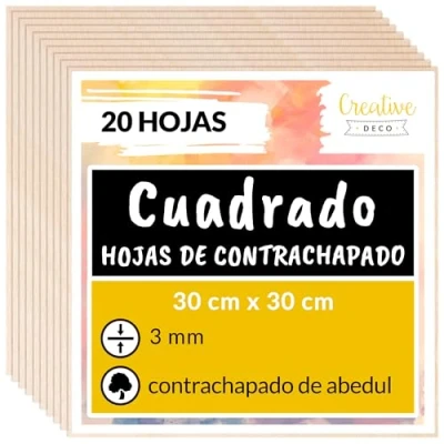 Imagen de Creative DECO 20 x 30x30cm Tablero Madera Manualidades Contrachapado 300 3 mm (+/ 0.5mm) Chapa Maciza Abedul Maderas para Bricolaje Pirograbado, Corte por Laser, CNC Router, Modelado