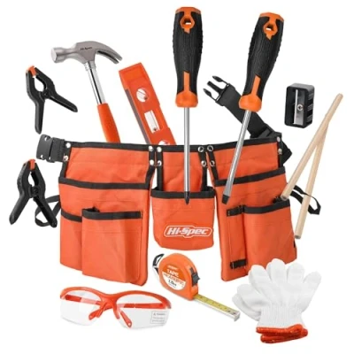 Imagen de Hi Spec Juego de Herramientas Reales para Niños y Principiantes. Cinturon con Metal Contruccion Bricolaje. Martillo, Alicates, Destornilladores, Mas. Regalo Ideal