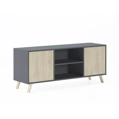 Imagen de Mueble Tv 140 Con 2 Puertas Salón Comedor Modelo Wind Color Estructura Gris Antracita Puccini 140x40x57cm .
