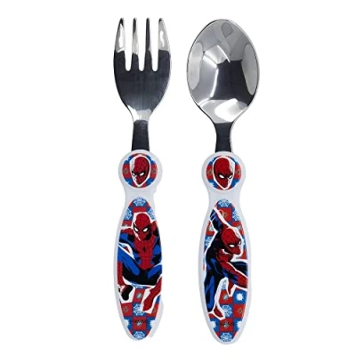 Imagen de Set de 2 cubiertos infantiles acero inoxidable compuesto tenedor y cuchara Spider man