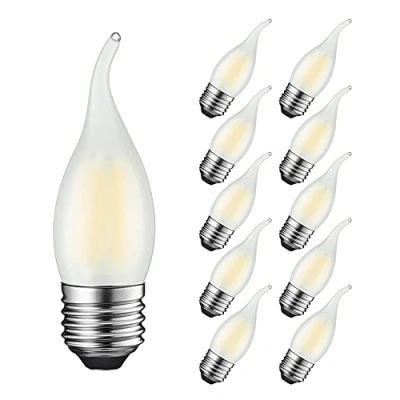 Imagen de MAYCOLOR Bombilla E27 LED Vela 4W Equivalente a 40W, 400Lm, Blanco Frío 6500K, Filamento para Candelabros, Lámparas Decorativas, Vidrio Mate, No Regulable, 10 Unidades