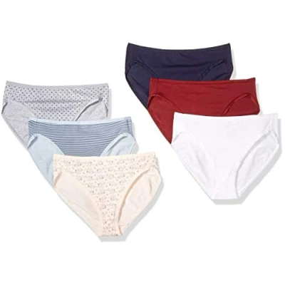 Imagen de Amazon Essentials Ropa Interior de algodón con Pernera Alta (Disponible en Tallas Grandes) Mujer, Pack 6, Colores Fríos/Cálido, 42