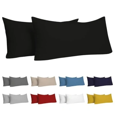 Imagen de Dreamzie Fundas de Almohada (Juego 2) Negro para Las Almohadas 40 x 80 cm 100% Algodon Jersey Funda Cojin Cama Protector