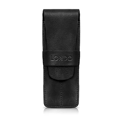 Imagen de Londo Estuche de Piel Genuina para Lápices y Bolígrafos con Cierre Solapa, Dos Compartimentos, Unisex, Negro (OTTO444)
