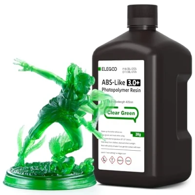Imagen de ELEGOO ABS Like 3.0+ Resina para Impresora 3D Verde Claro 2000g, de Impresión Alta Resistencia al Calor, Menor Viscosidad y Contracción, Curado UV LCD 405nm