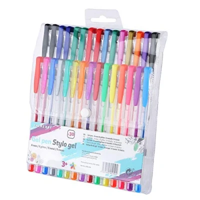 Imagen de Exerz Bolígrafos de gel colores 30pz dentro estuche plástico, esferos con bolígrafo tinta fina, color vibrante, incluye tonos escarcha, neón, metálicos, y clásicos