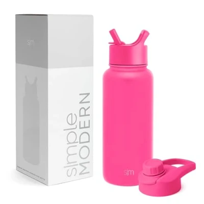 Imagen de Simple Modern Botella Agua Acero Inoxidable con Pajita y Tapa para Beber de Golpe Térmica Aislada Deportes Gimnasio Summit 950ml Raspberry Vibes