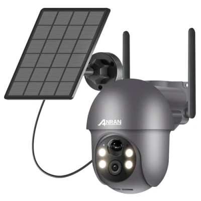 Imagen de ANRAN 2K Cámara Vigilancia WiFi Exterior Solar, Detección de Movimiento PIR, Visión Nocturna a Color, Audio Bidireccional, 360 Exterior, Alarma Luz y Sonido, Compatible con Alexa, Q01 Gris