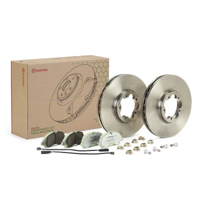 Imagen de BREMBO KT 10 059 Kit de discos y pastillas freno ventilación interna con accesorios tornillos pinza contacto avisador desgaste