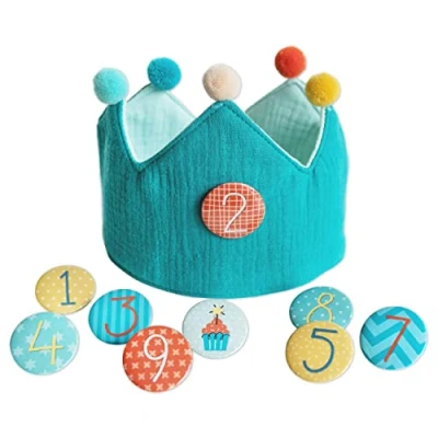 Imagen de Papierdrachen corona de muselina con números, color turquesa, para cumpleaños infantiles, botones del 1 al 8, sombrero decorativo fiestas niños y niñas