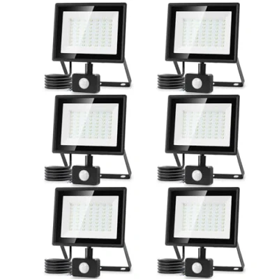 Imagen de Aigostar 6Uds Foco Led con Sensor Movimiento 50W,4300LM Super Brillo Focos Exterior IP65 Impermeable,Blanco Frío 6500K Proyector Exterior,Perfectas para Jardín, Garaje, Patio, etc