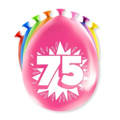 Imagen de PD Party Globos 75 Cumpleaños 8 piezas multicolores Globo Feliz de Colores con Números Látex Decoración Fiesta 30 x cm