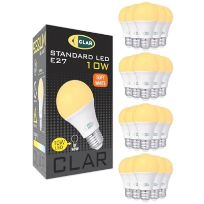 Imagen de CLAR Bombillas LED E27 Luz Calida, Bombilla E27, LED, 3000K, 10W (Pack 20)