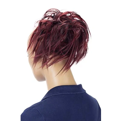 Imagen de CAISHA Postizo Goma Para El Pelo Voluminosa Grande Desordenada Fibra Sintética Resistente Al Calor Rojo Marrón Oscuro Mezcla G28F