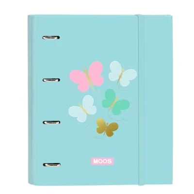 Imagen de Safta MOOS BUTTERFLIES Carpeta 4 Anillas de 35 cm con 100 Hojas A4, Ideal para Niños Diferentes Edades, Cómoda y Versátil, Calidad Resistencia, 27x3.5x32 cm, Color Azul Claro