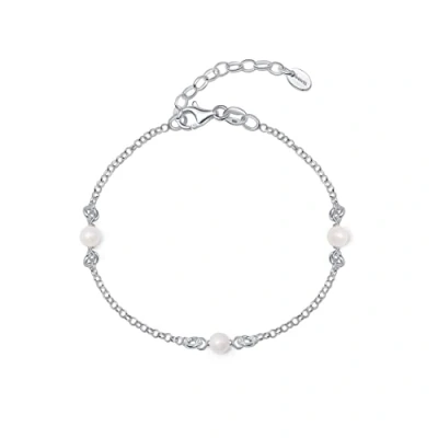 Imagen de Amberta Pulsera de Perlas Agua Dulce para Mujer en Plata Ley 925: Cadena con 4 5mm