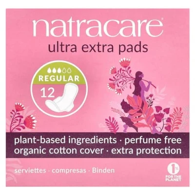 Imagen de Natracare Compresas Ultra Extra con Alas Producto Natural Ideal para Flujo Menstrual Medio o Menos Abundante Pieles Sensibles Absorbentes y Finas Aptas Veganos 12