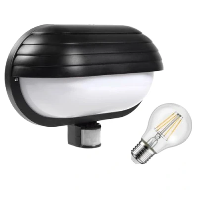 Imagen de Maclean MCE33 Aplique Exterior con bombilla LED, Sensor de Movimiento PIR 180 hasta 9m y Crepuscular, Lámpara Jardín Portalámparas E27 (Aplique + LED 11W, Negro)