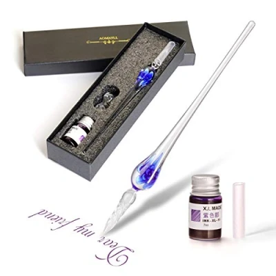 Imagen de aokuy Pluma de Cristal ,Glass Dip Pen Set Firma Vidrio a mano con portalápice